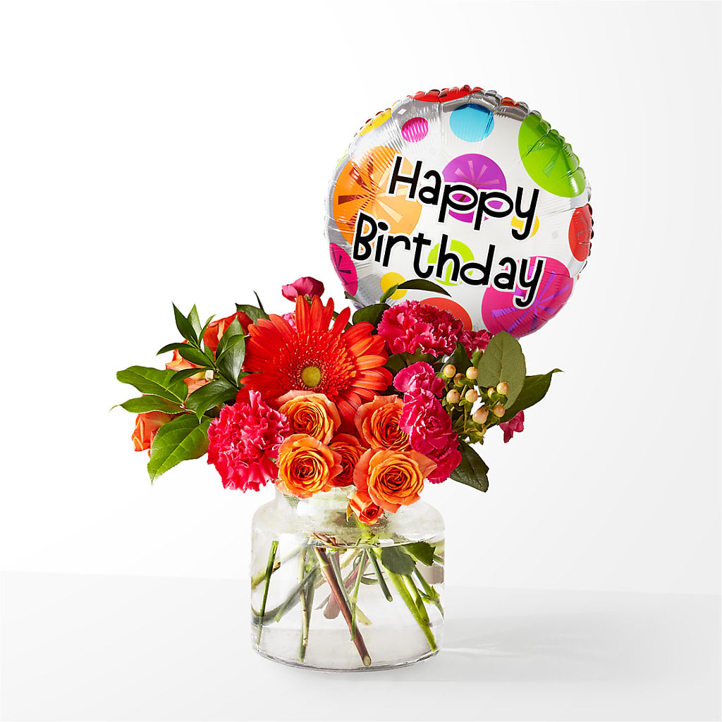 Fiesta Bouquet with Birthday Balloon – CASSIDY'S FLOWERS, Newmarket ON