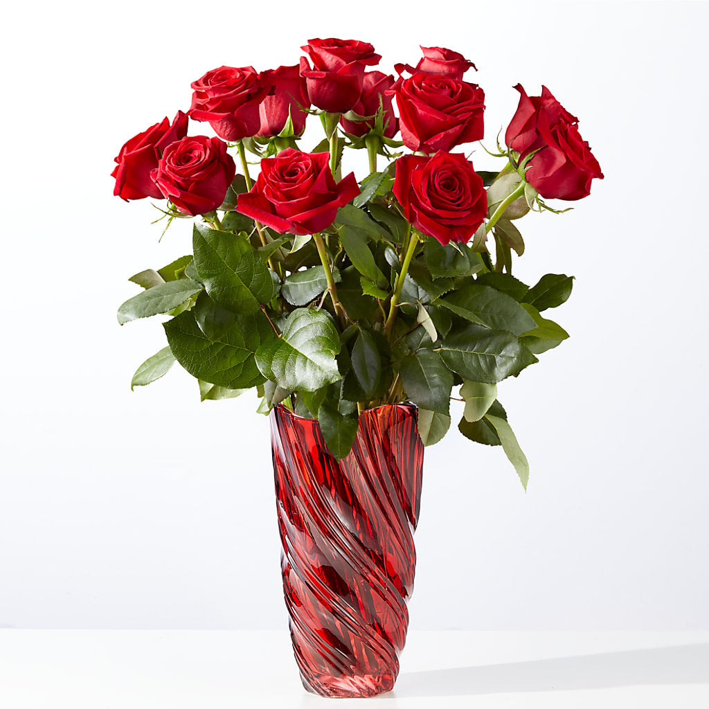 Classic Love Red Rose Bouquet with Luxe Swirl Vase – CASSIDY'S FLOWERS, Newmarket ON