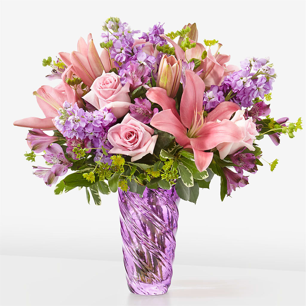 Precious Petals Bouquet with Luxe Swirl Vase – CASSIDY'S FLOWERS, Newmarket ON