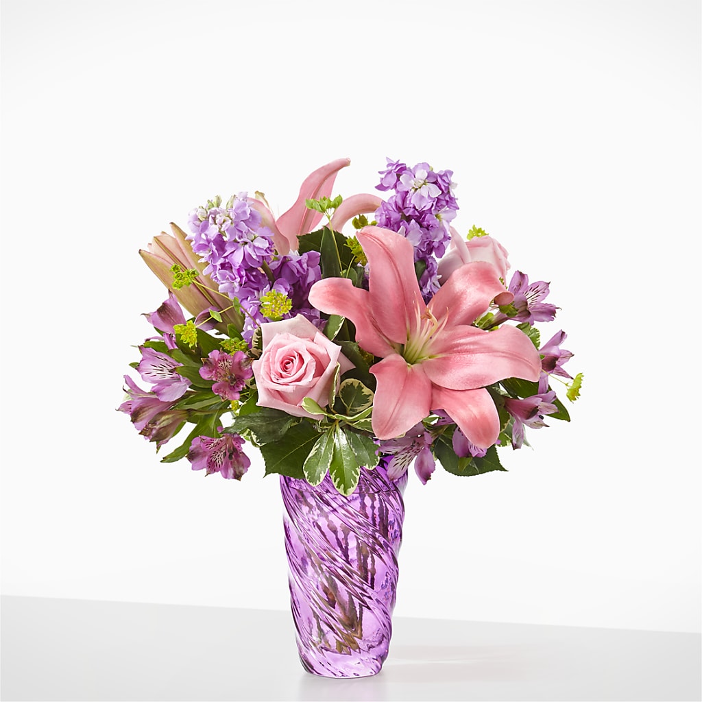 Precious Petals Bouquet with Luxe Swirl Vase – CASSIDY'S FLOWERS, Newmarket ON