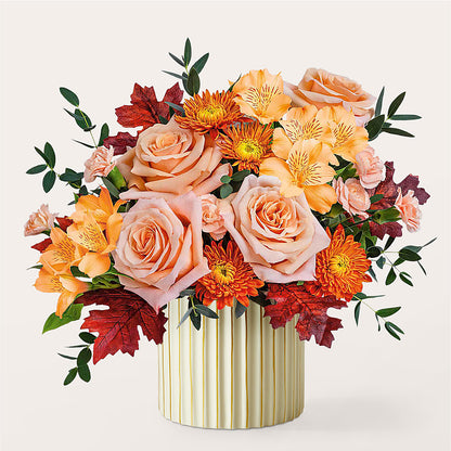 Spiced Latte Bouquet with Ivory Vase – CASSIDY'S FLOWERS, Newmarket ON