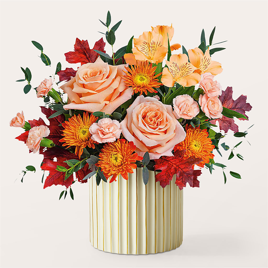 Spiced Latte Bouquet with Ivory Vase – CASSIDY'S FLOWERS, Newmarket ON